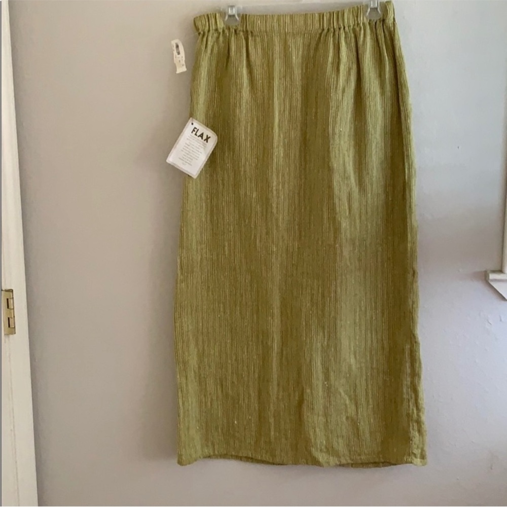 Flax Maxi Green Stripe Elastic Waist Skirt S